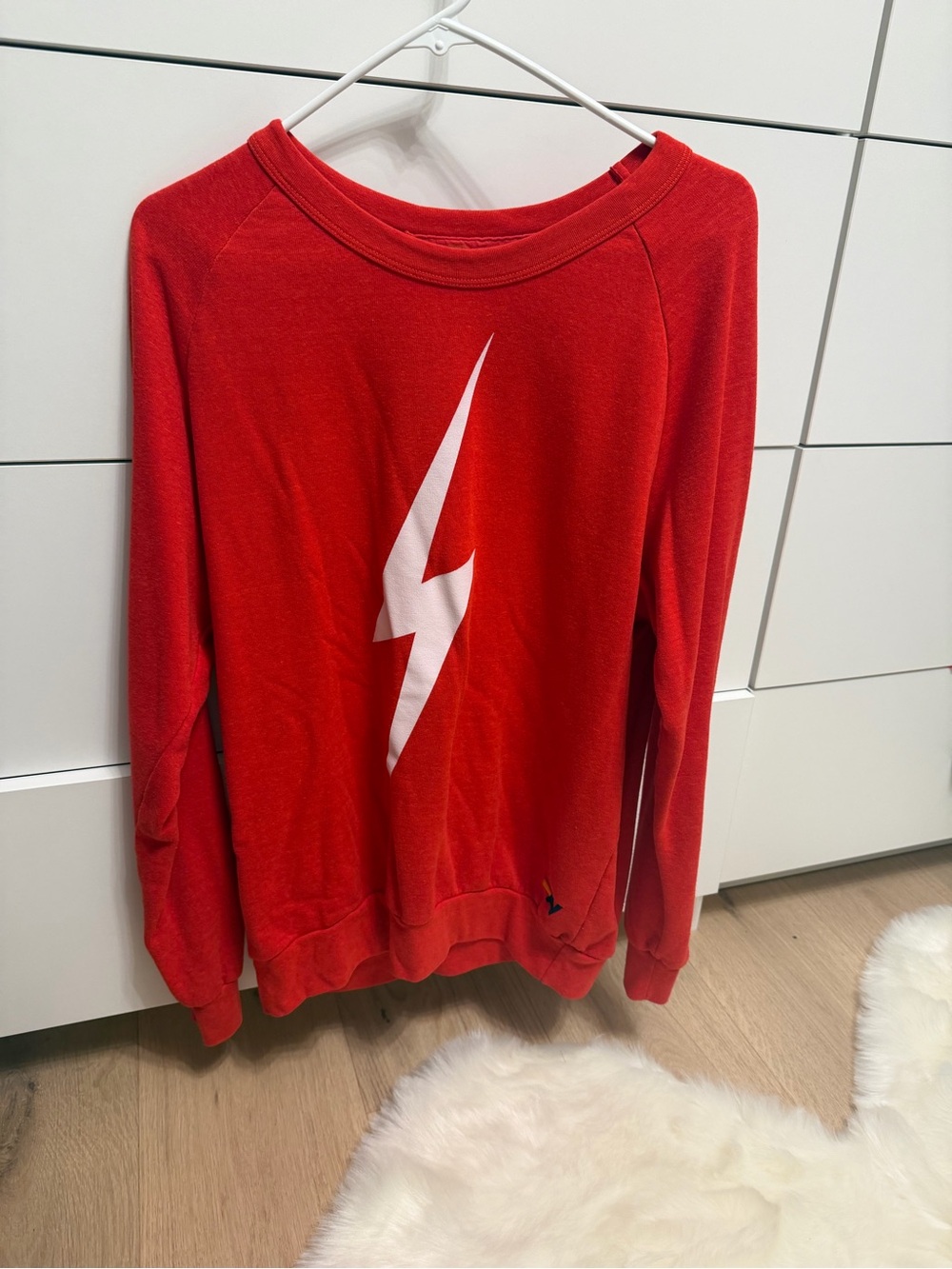Aviator Nation Red Crewneck with White Lightning Bolt - size medium
